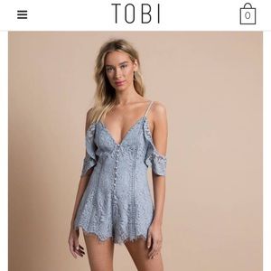 TOBI Genesis Blue Lace Ruffle Romper